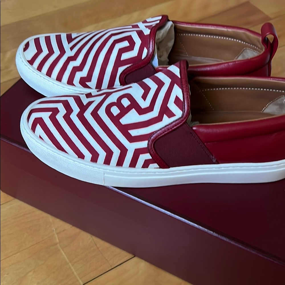 Bally Red and White Geometric Slip-On Loafers